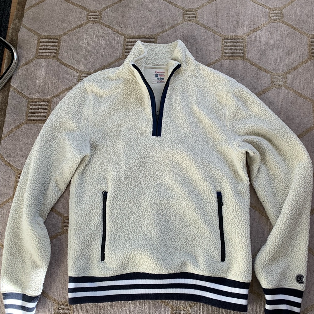 Todd Snyder Cream and Black Zip Up Sweater
